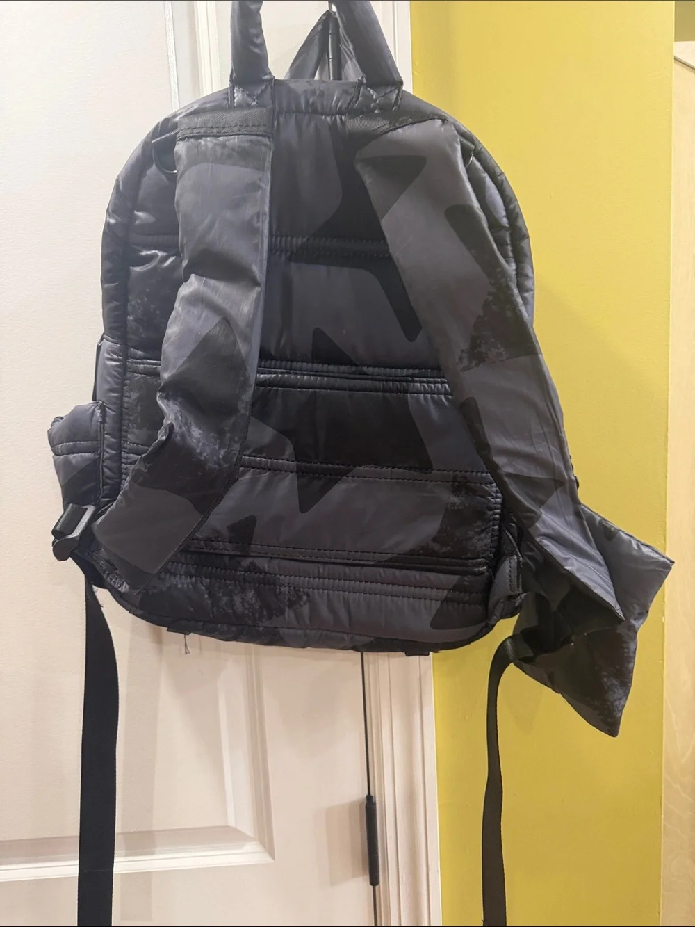 Star-Print Puffer Backpack in Dark Gray